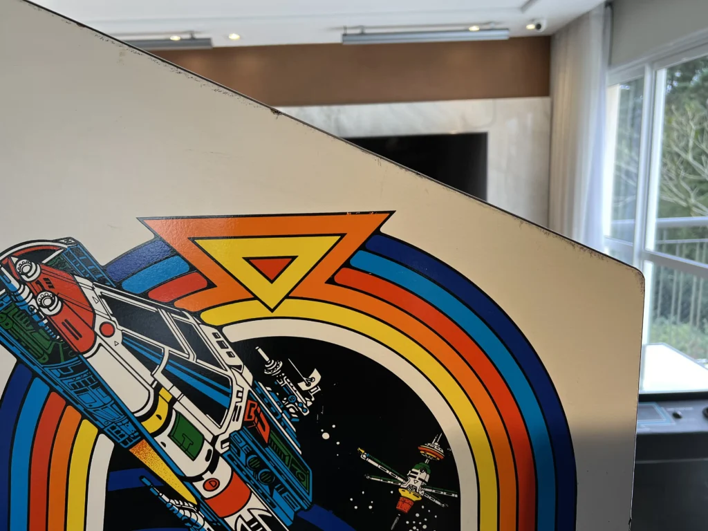 Space Duel Arcade Upright by Atari - Side Art Cleaning with Magic Sponge